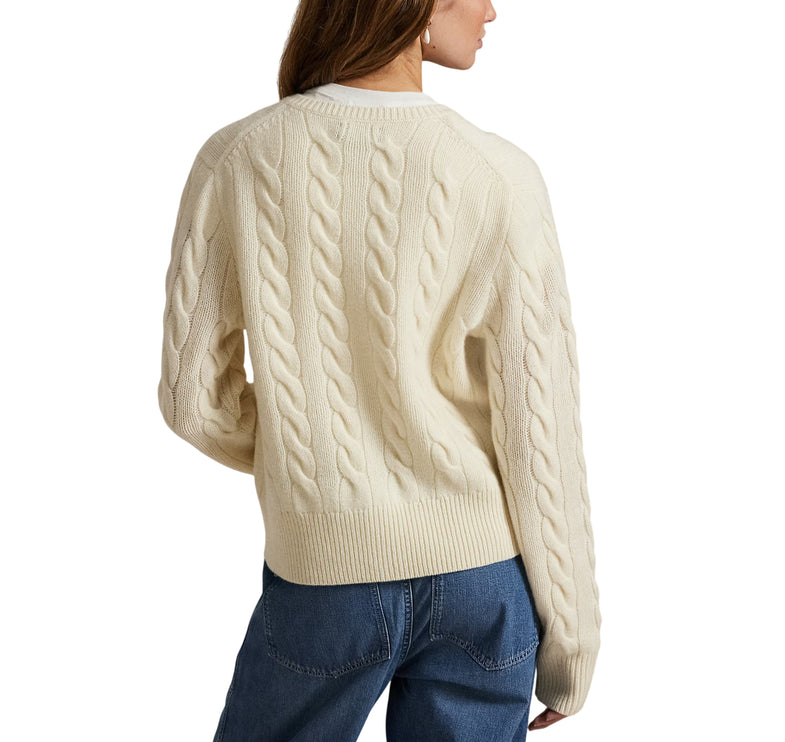Polo Ralph Lauren Women's Cable-Knit Wool-Cashmere Cardigan Authentic Cream