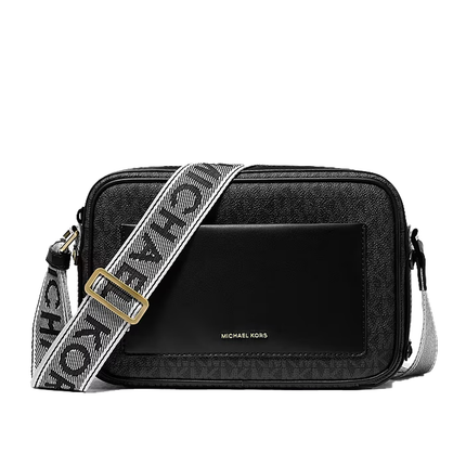 Michael Kors Women's Maeve Large Signature Logo Crossbody Bag Black/Gold