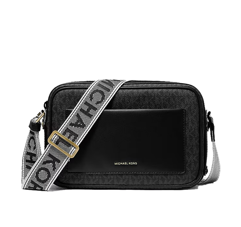 Michael Kors Women's Maeve Large Signature Logo Crossbody Bag Black/Gold