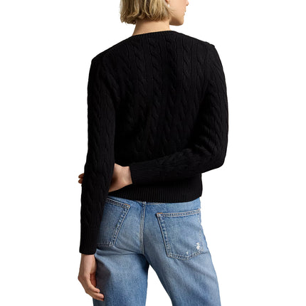 Polo Ralph Lauren Women's Cable-Knit Cotton Crewneck Cardigan Polo Black