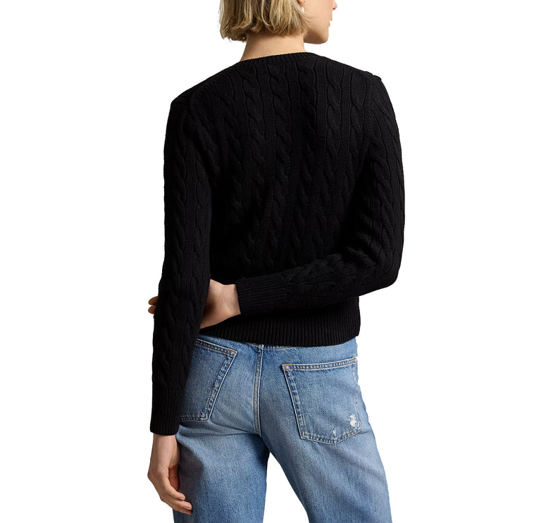 Polo Ralph Lauren Women's Cable-Knit Cotton Crewneck Cardigan Polo Black