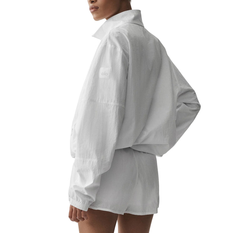 alo Women's Light Weight Takeaway Track Pullover White
