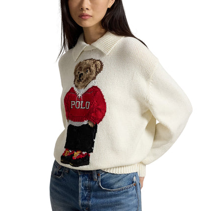 Polo Ralph Lauren Women's Polo Bear Linen-Cotton Sweater Parchment Cream