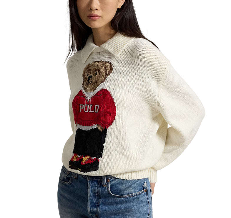 Polo Ralph Lauren Women's Polo Bear Linen-Cotton Sweater Parchment Cream