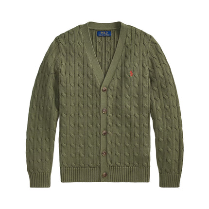 Polo Ralph Lauren Boy's Cable-Knit Cotton V-Neck Cardigan Cruise Olive