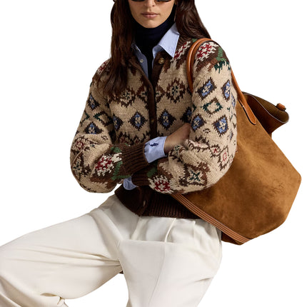 Polo Ralph Lauren Women's Geo-Pattern Wool-Cashmere Cardigan Oatmeal/brown Multi
