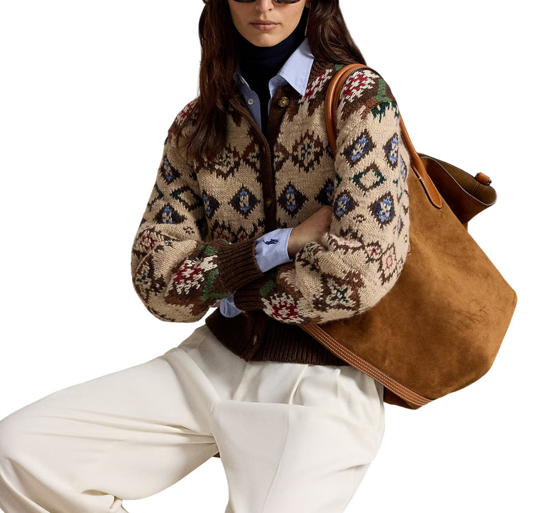 Polo Ralph Lauren Women's Geo-Pattern Wool-Cashmere Cardigan Oatmeal/brown Multi