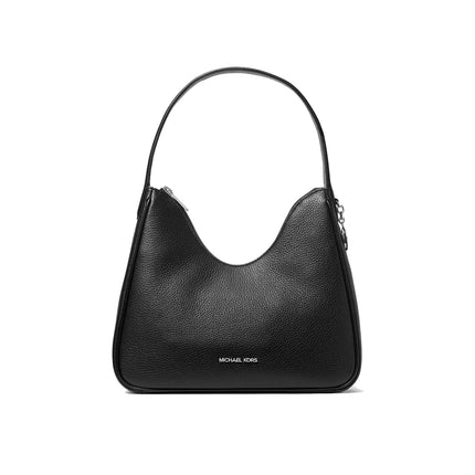 Michael Kors Women's Nayla Small Pebbled Leather Hobo Shoulder Bag Silver/Black