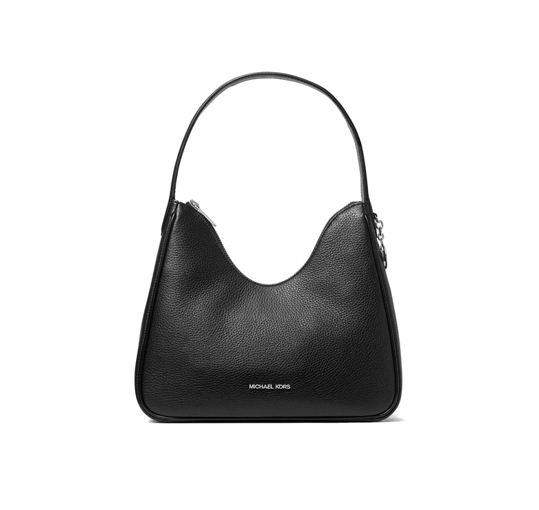 Michael Kors Women's Nayla Small Pebbled Leather Hobo Shoulder Bag Silver/Black