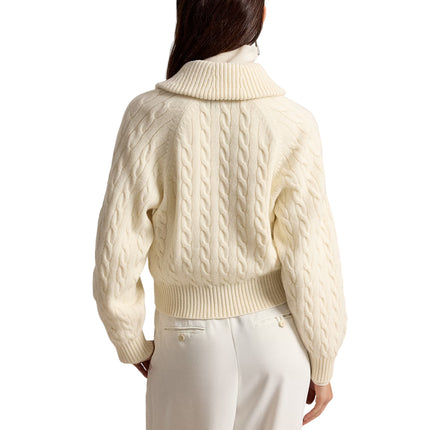 Polo Ralph Lauren Women's Cable Wool-Cashmere Collared Cardigan Authentic Cream