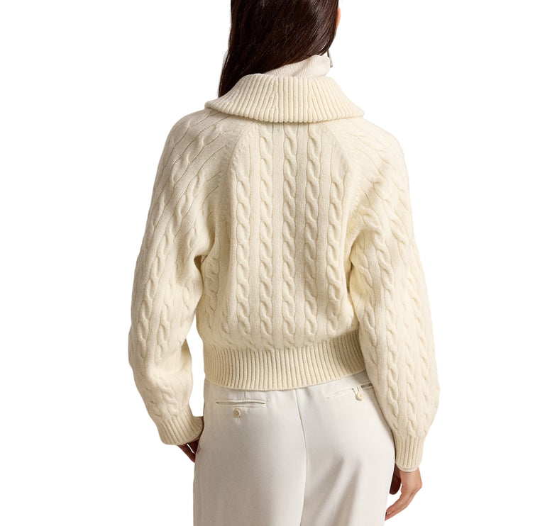 Polo Ralph Lauren Women's Cable Wool-Cashmere Collared Cardigan Authentic Cream
