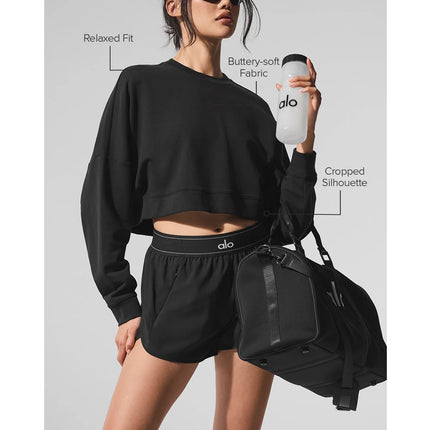 alo Women's Cropped Sway Crew Neck Pullover Black