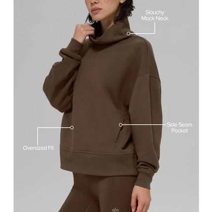 alo Women's Hazy Mock Neck Pullover Espresso