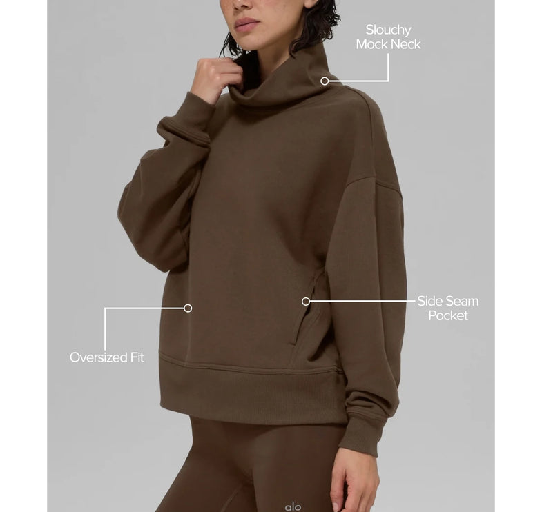 alo Women's Hazy Mock Neck Pullover Espresso