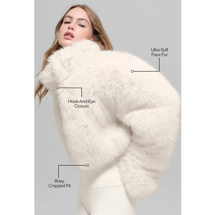 alo Women's Opulent Faux Fur Cropped Jacket Ivory
