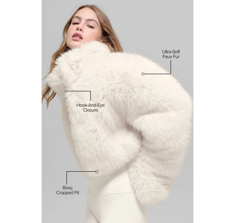 alo Women's Opulent Faux Fur Cropped Jacket Ivory
