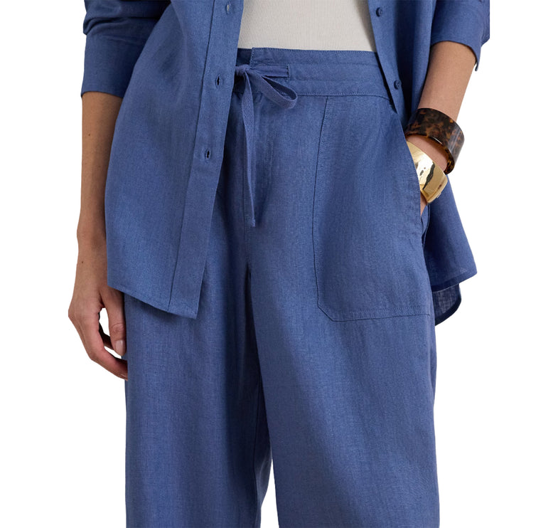 Polo Ralph Lauren Women's Linen Wide-Leg Pant Carson Blue