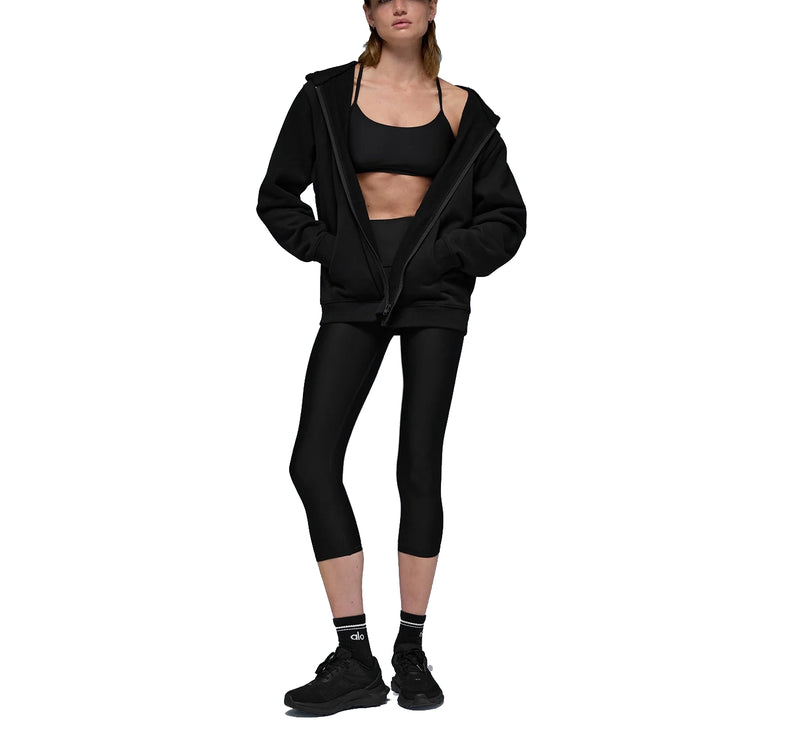alo Women's Renown Heavy Weight Full Zip Hoodie Black