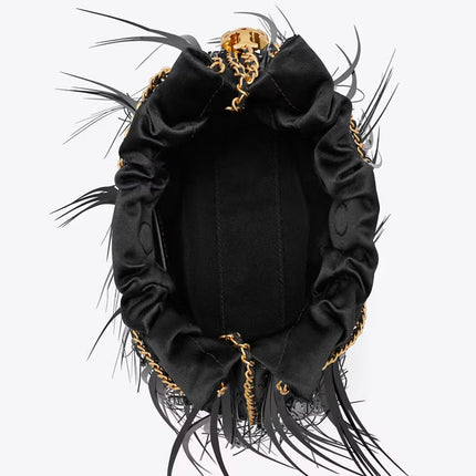 Tory Burch Women's Mini Fleming Feather Hobo Bag Black