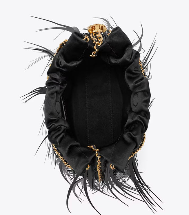 Tory Burch Women's Mini Fleming Feather Hobo Bag Black