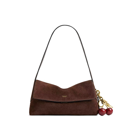 Coach Women's Chelsea Shoulder Bag 26 Suede/Brass/Dark Chocolate