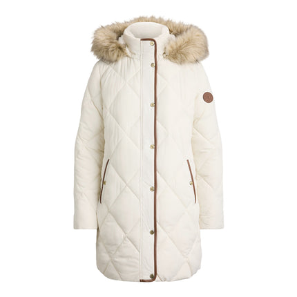 Polo Ralph Lauren Women's Faux-Fur-Trim Hooded Quilted Coat Cream