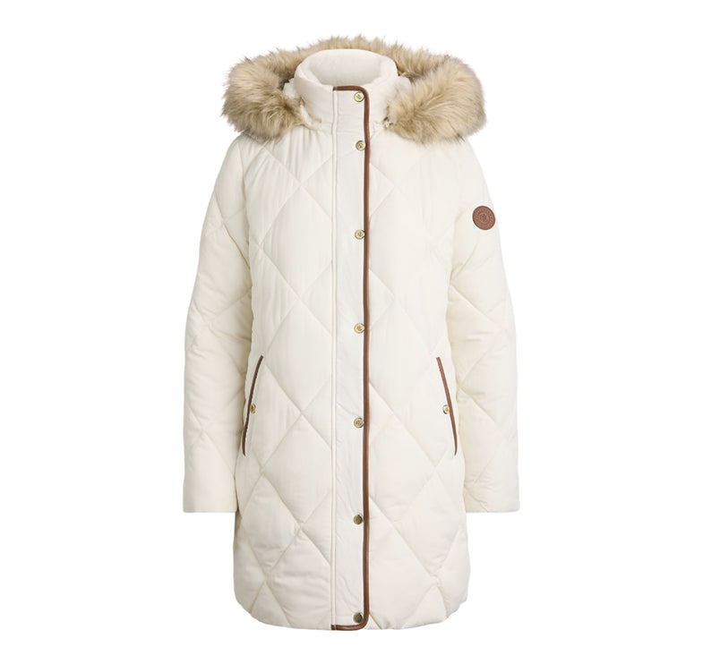 Polo Ralph Lauren Women's Faux-Fur-Trim Hooded Quilted Coat Cream