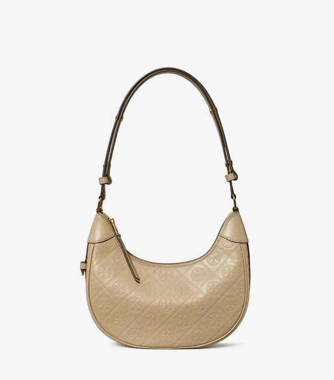Tory Burch Women's T Monogram Leather Crescent Bag Fresh Clay
