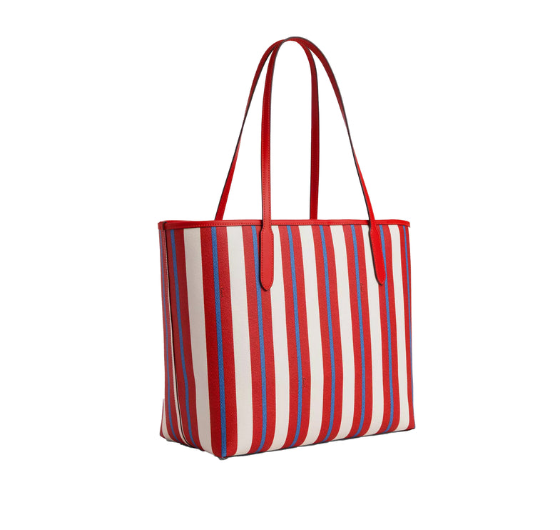 Coach Women's City Tote Bag With Stripe Print Silver/Chalk Multi