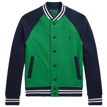 Polo Ralph Lauren Boy's Color Blocked Fleece Baseball Jacket Preppy Green Navy