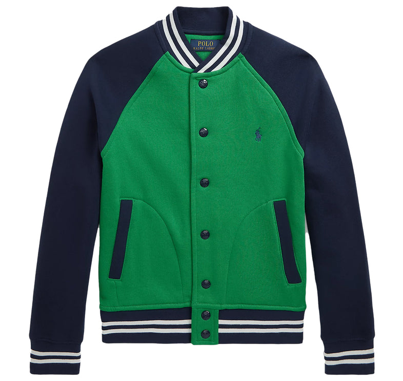 Polo Ralph Lauren Boy's Color Blocked Fleece Baseball Jacket Preppy Green Navy