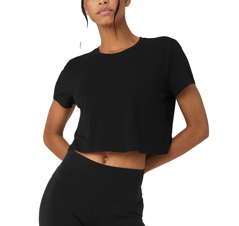Alo Yoga Women's Cropped All Day Short Sleeve Black – hepsikanadadan