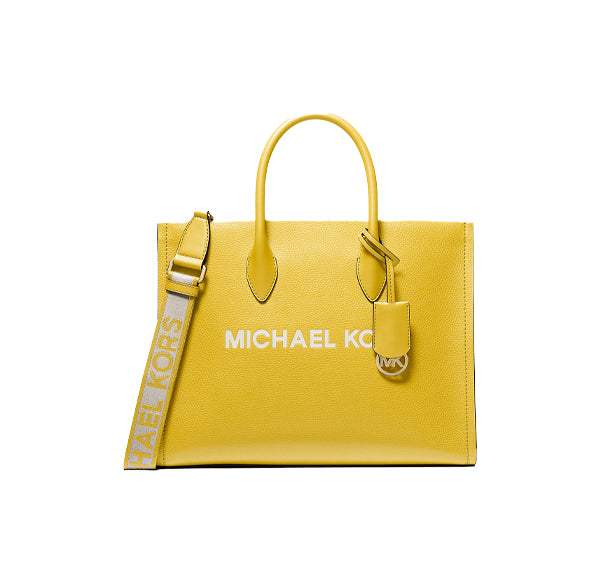 Michael Kors Women's Mirella Medium Pebbled Leather Tote Bag Golden Yellow