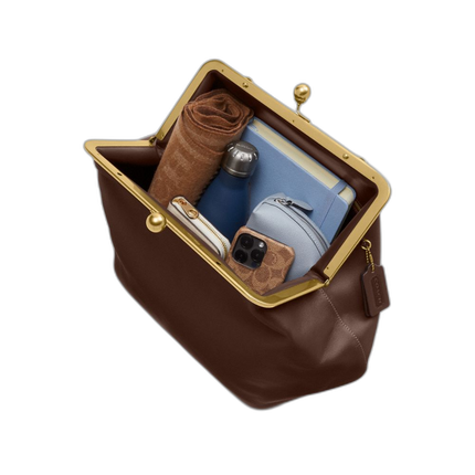 Coach Women's Large Kisslock Frame Bag Brass/Dark Brown