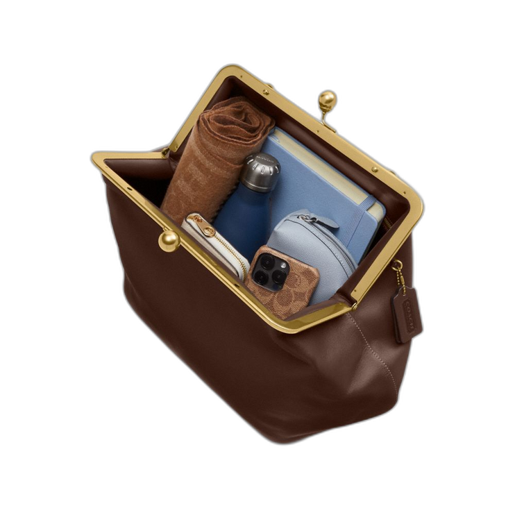 Coach Women's Large Kisslock Frame Bag Brass/Dark Brown