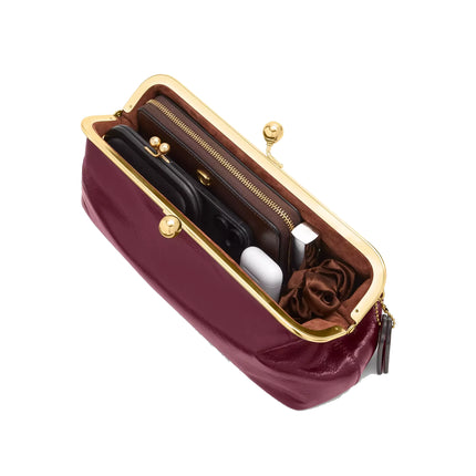 Coach Women's Kisslock Frame Bag 30 Brass/Dark Cherry