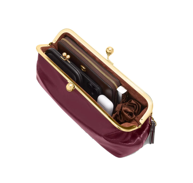 Coach Women's Kisslock Frame Bag 30 Brass/Dark Cherry