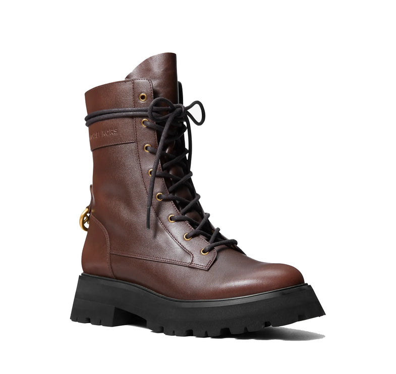 Michael Kors Women's Caleb Burnished Leather Combat Boot Luggage