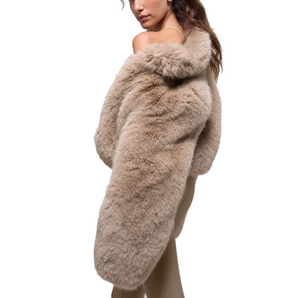 alo Women's Opulent Faux Fur Cropped Jacket Oat