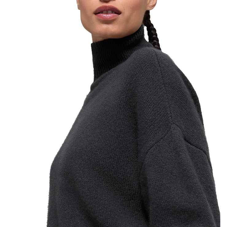 alo Women's Wool Cashmere Cropped New Class Turtleneck Sweater Black