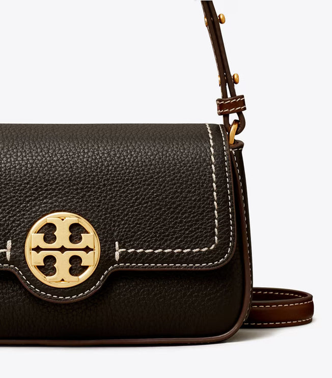 Tory Burch Women's Mini Leather Flap Shoulder Bag Black