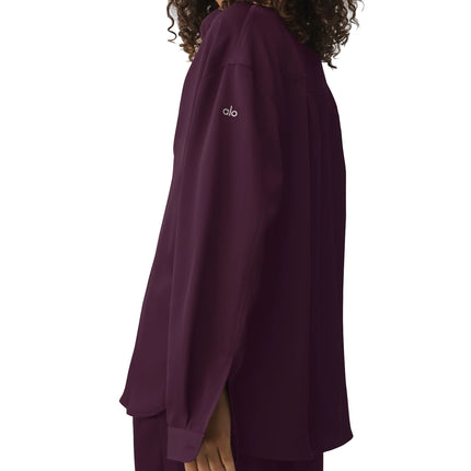 alo Women's Satin Smooth Talker Button Up Rich Bordeaux