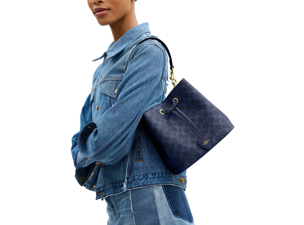 Coach Women's Rowan Bucket Bag In Signature Canvas Gold/Navy