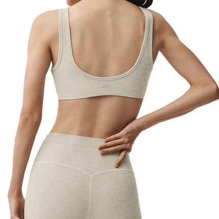 alo Women's Alosoft Center Stage Bra Oatmeal Heather