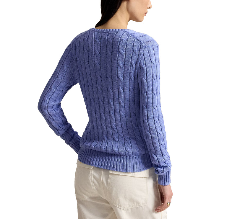 Polo Ralph Lauren Women's Cable-Knit Cotton V-Neck Sweater New Litchfield Blue