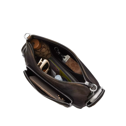 Coach Women's Laurel Shoulder Bag With Pockets In Loved Leather Silver/Black Brown