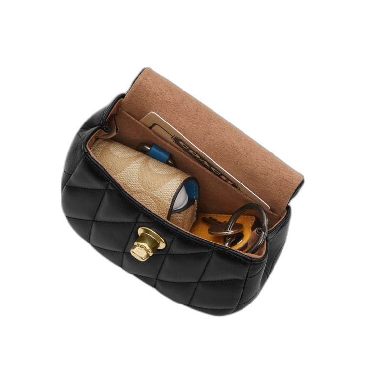 Coach Women's Turnlock Card Case In Blocked Signature Canvas Gold/Walnut/Tan