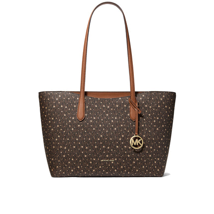 Michael Kors Women's Arden Large Printed Signature Logo Top-Zip Tote Bag Brown