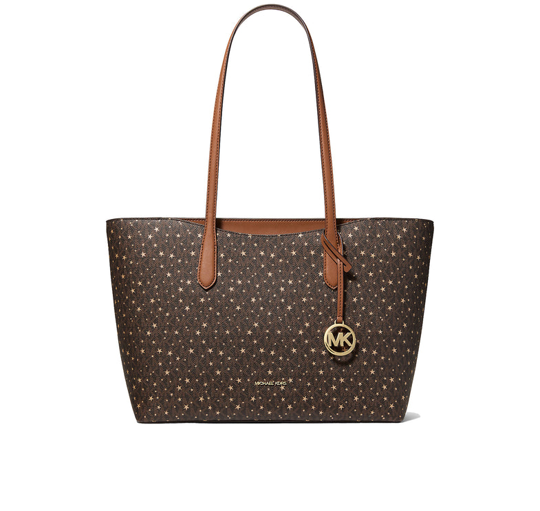 Michael Kors Women's Arden Large Printed Signature Logo Top-Zip Tote Bag Brown