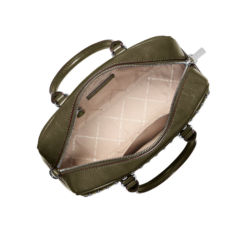 Michael Kors Women's Thompson Medium Distressed Studded Satchel Olive